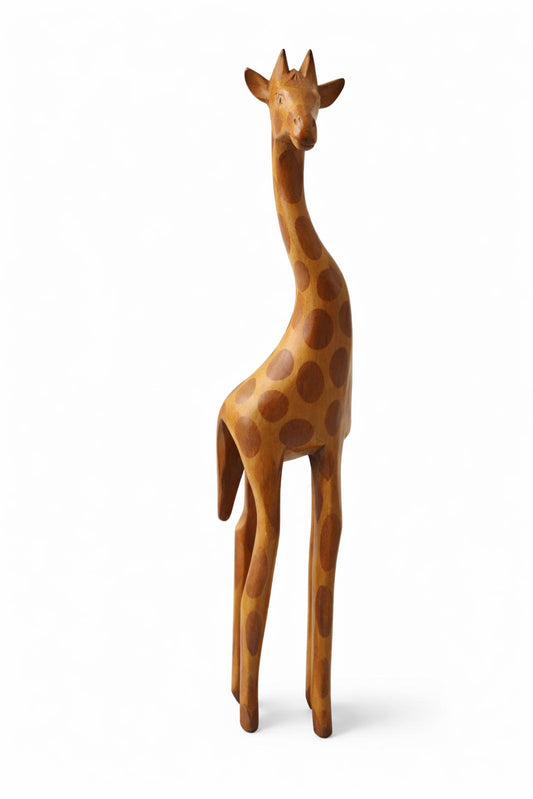 Vintage Hand Carved Wooden Giraffe Figurine African Art over 26" Tall