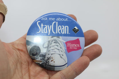 Vintage Hanes Her Way “StayClean” Advertising Pinback Button