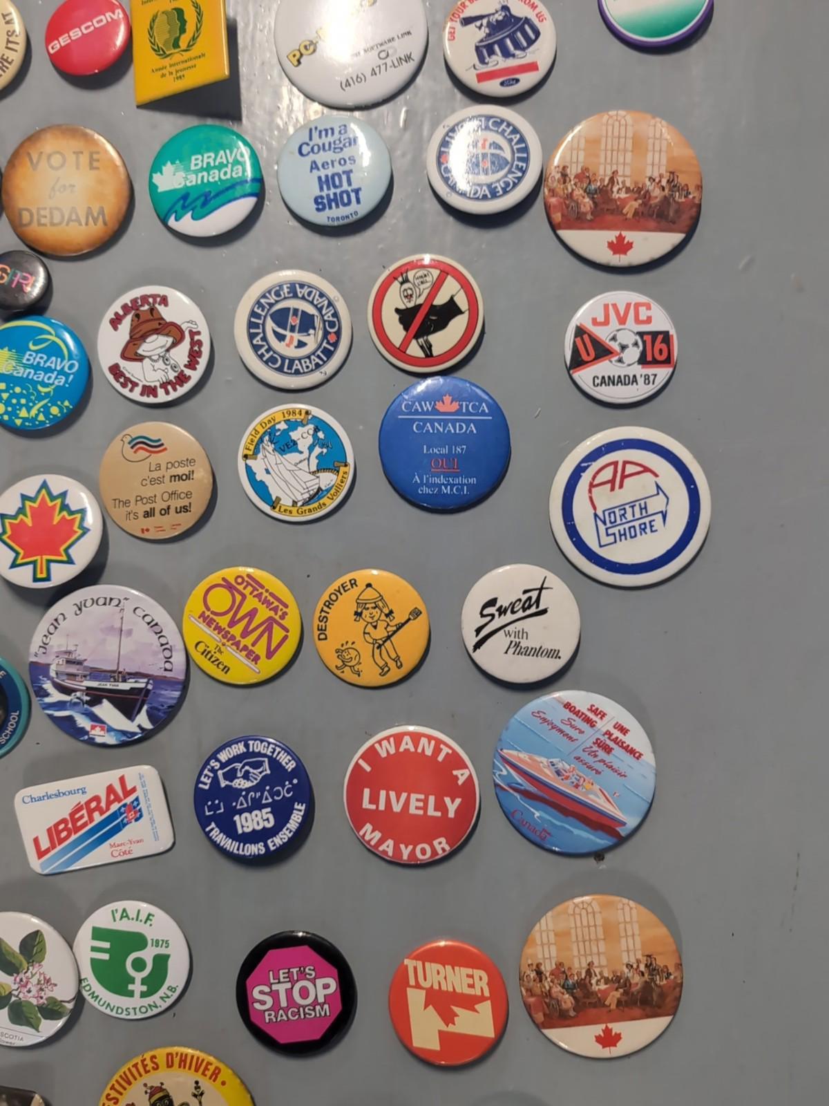 Vintage Pinback Button Lot Canada & USA – Political, Tourism, Advertising 100pcs
