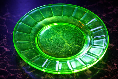 Vintage Uranium Glass Green Plate / Shallow Bowl – Fluted Rim – Depression Era
