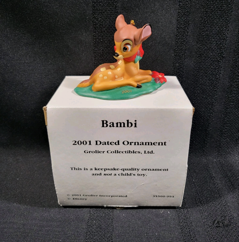 Grolier Collectibles Disney Bambi 2001 Dated Christmas Ornament New in Box 35500-993