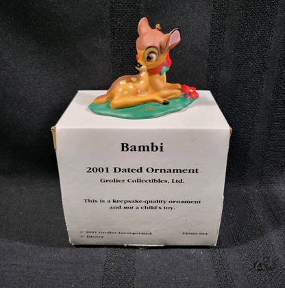 Grolier Collectibles Disney Bambi 2001 Dated Christmas Ornament New in Box 35500-993