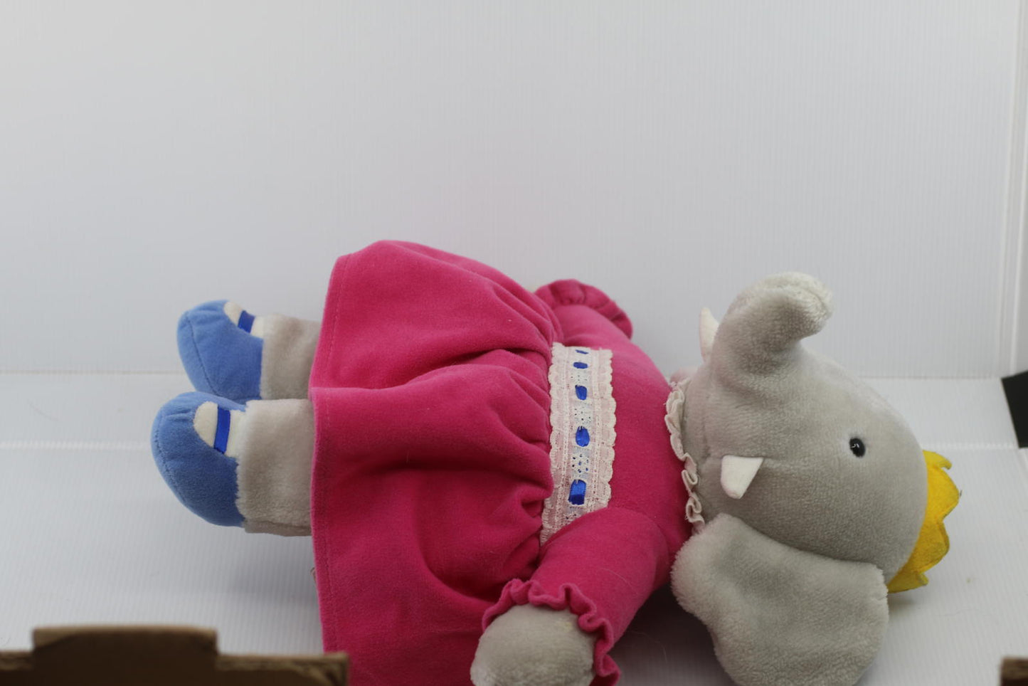 Soft Plush Babar Elephant Queen Celeste Pink Dress and Yellow Crown