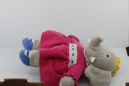 Soft Plush Babar Elephant Queen Celeste Pink Dress and Yellow Crown