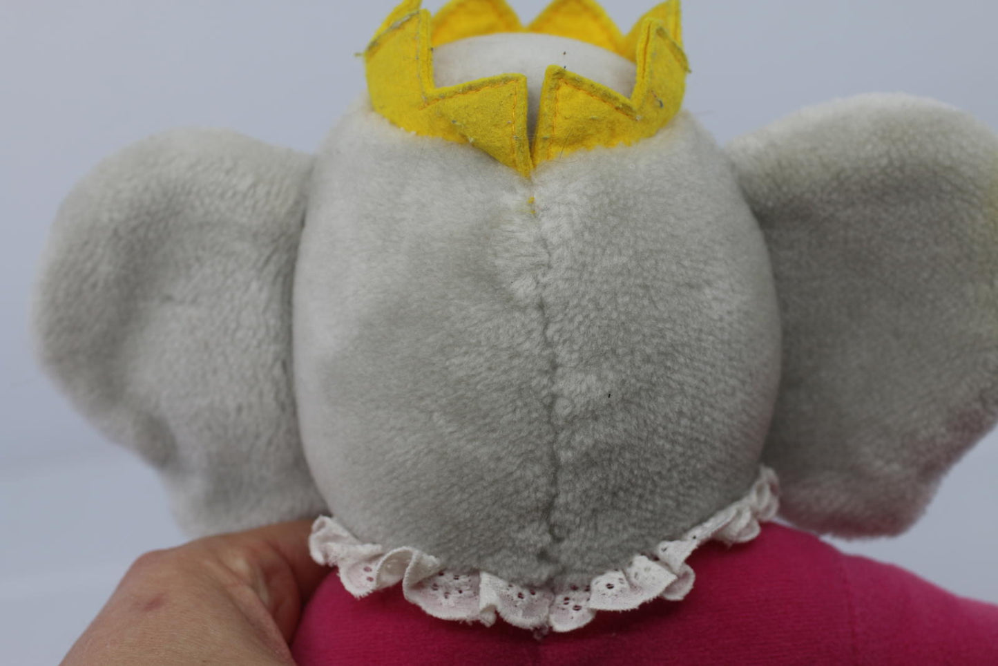 Soft Plush Babar Elephant Queen Celeste Pink Dress and Yellow Crown