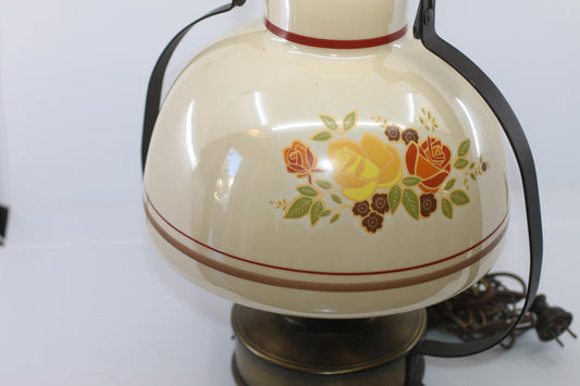 Vintage Hanging Porcelain Lamp with Floral Shade & Metal Support Base