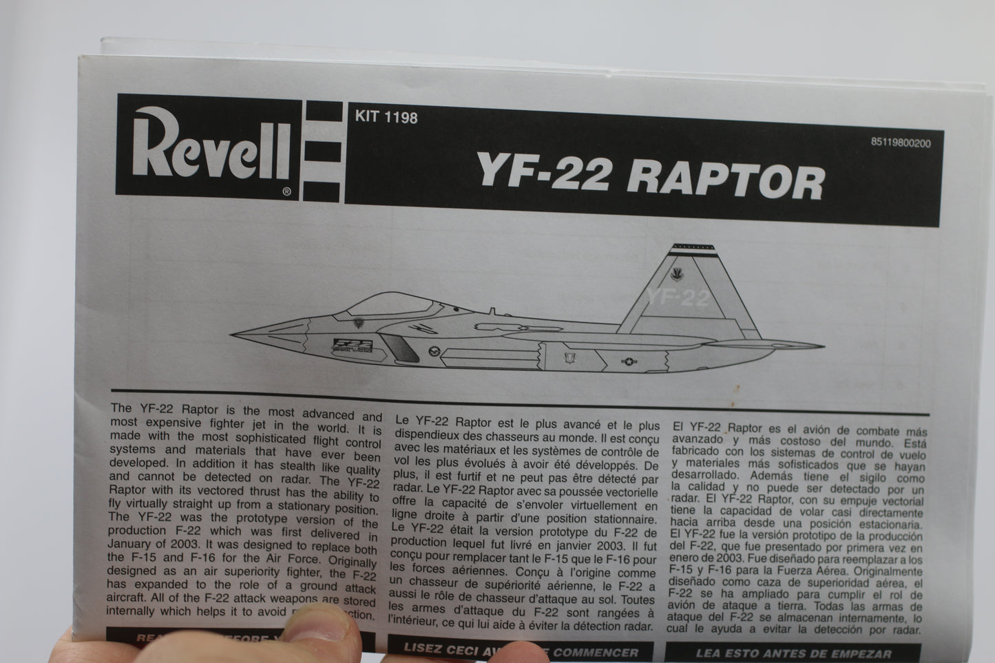 ✅ Revell SnapTite YF-22 Raptor Model Kit Jet Aircraft 1/72 NEW & SEALED 85-1198