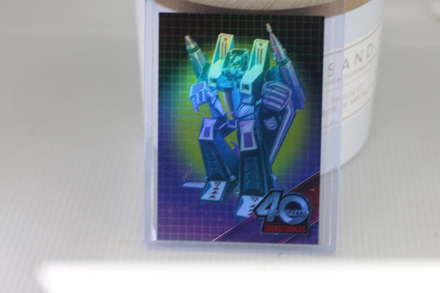 Transformers 40 Years Holographic Trading Card Skywarp plane robot mode