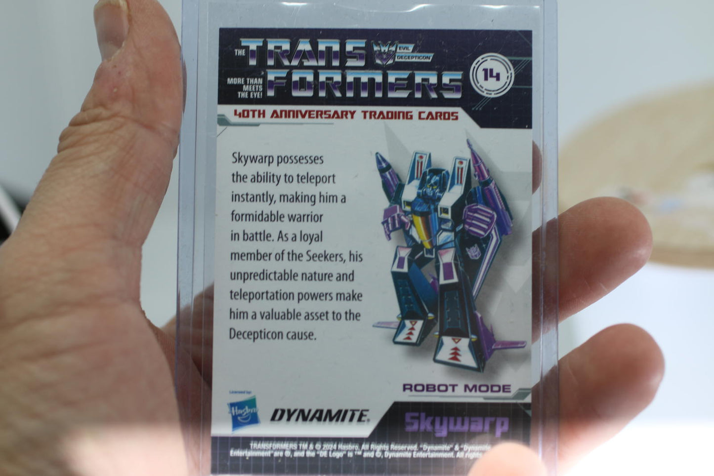 Transformers 40 Years Holographic Trading Card Skywarp plane robot mode