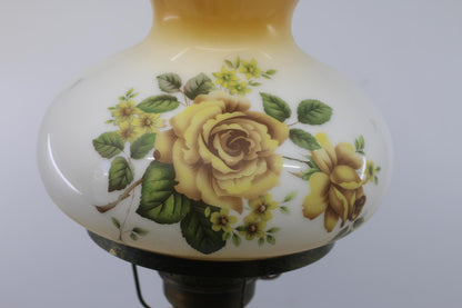 Vintage Electric Hurricane-Style Lamp w/ Floral Milk Glass Shade & Metal Ring