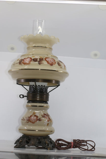 Vintage Floral Cyclone Glass Accent Lamp with Hanging Shade & Brass Burner Base