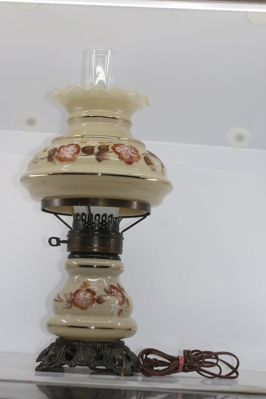 Vintage Floral Cyclone Glass Accent Lamp with Hanging Shade & Brass Burner Base