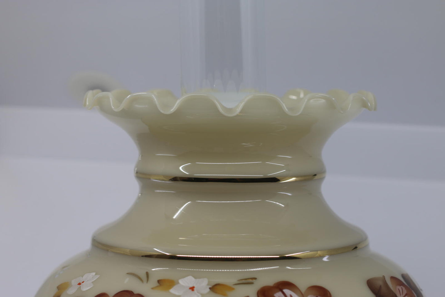 Vintage Floral Cyclone Glass Accent Lamp with Hanging Shade & Brass Burner Base