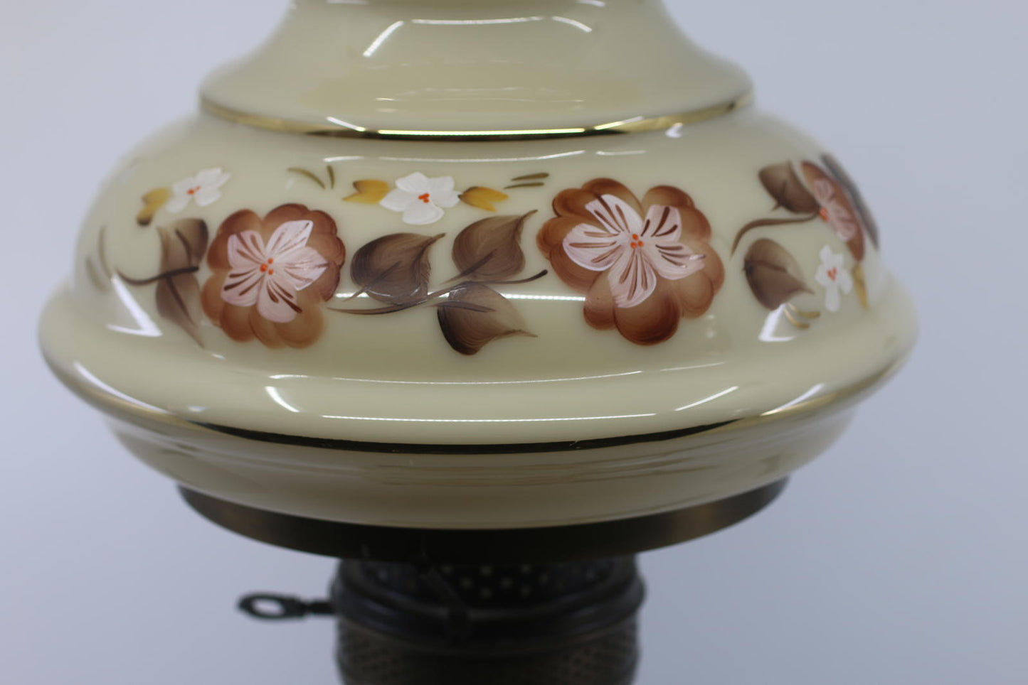 Vintage Floral Cyclone Glass Accent Lamp with Hanging Shade & Brass Burner Base