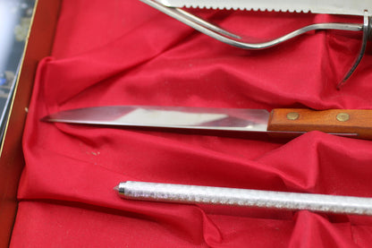 Vintage Sheffield Japan Steak Knife Set Carving Set Faux Horn Handles Box set 12