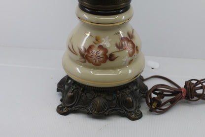 Vintage Floral Cyclone Glass Accent Lamp with Hanging Shade & Brass Burner Base