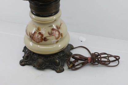 Vintage Floral Cyclone Glass Accent Lamp with Hanging Shade & Brass Burner Base