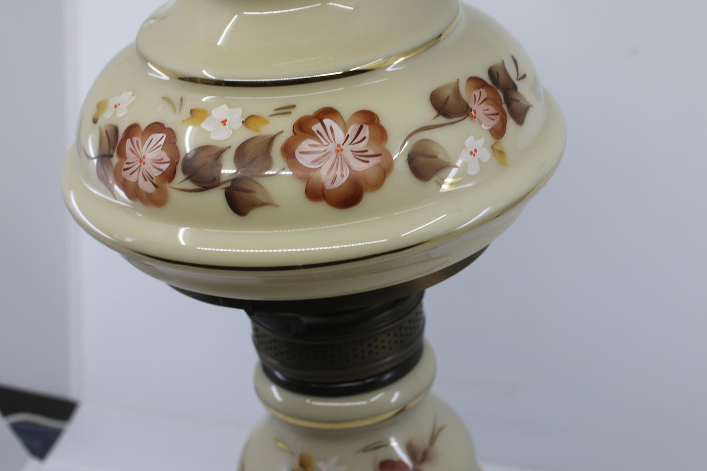 Vintage Floral Cyclone Glass Accent Lamp with Hanging Shade & Brass Burner Base