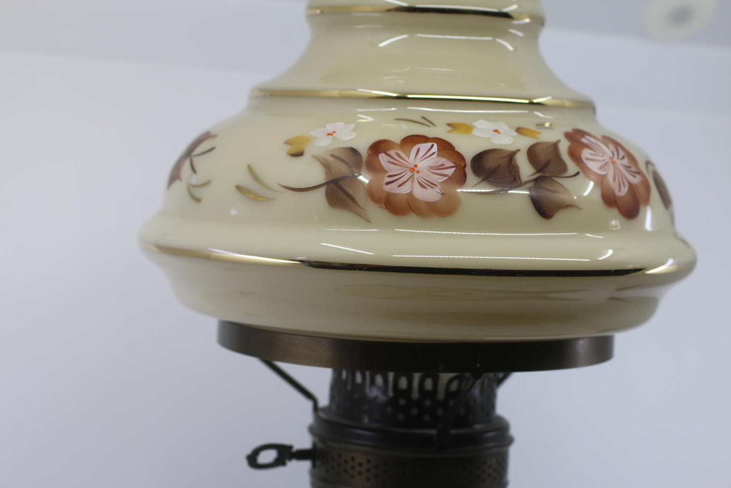 Vintage Floral Cyclone Glass Accent Lamp with Hanging Shade & Brass Burner Base