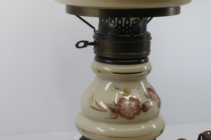 Vintage Floral Cyclone Glass Accent Lamp with Hanging Shade & Brass Burner Base