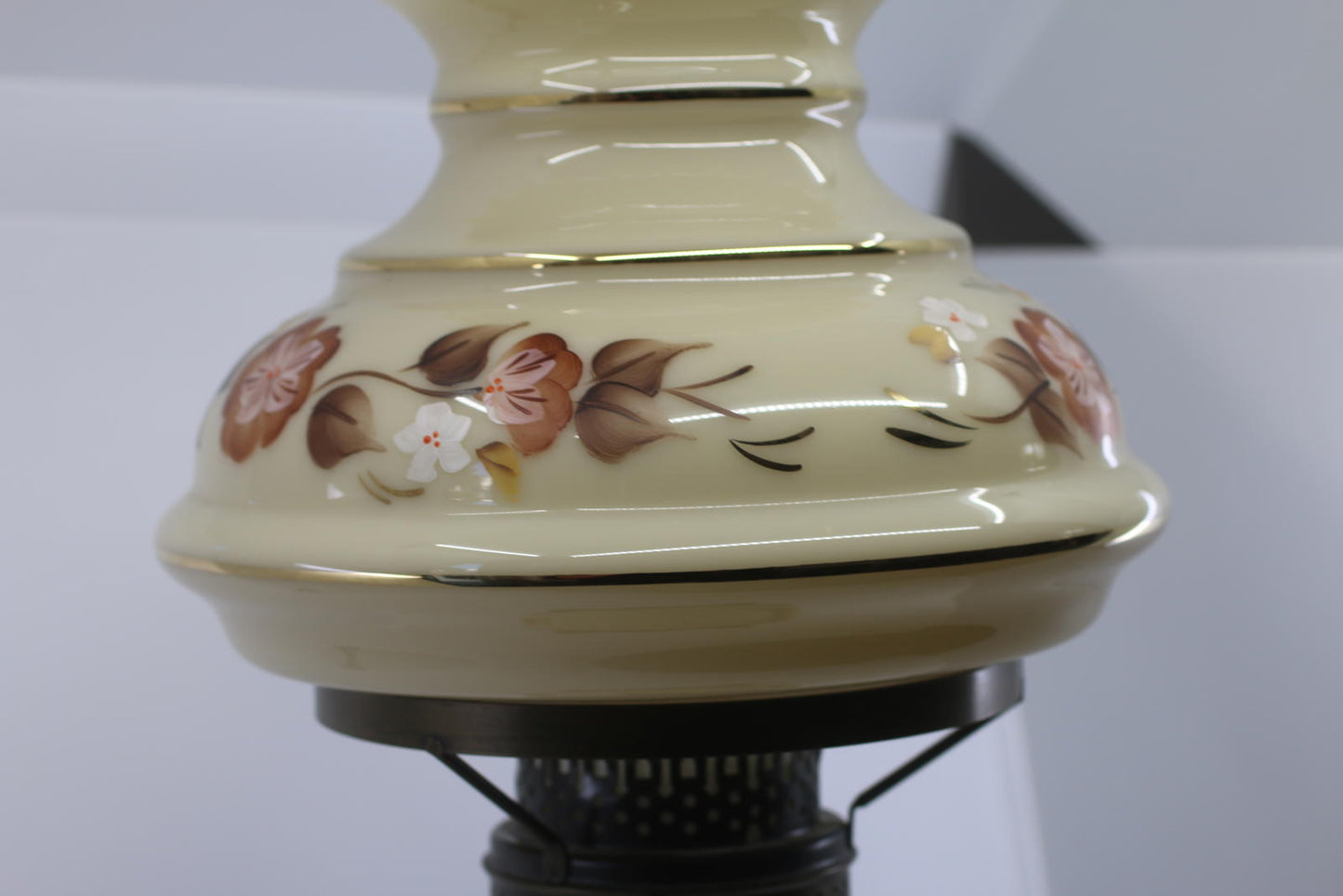 Vintage Floral Cyclone Glass Accent Lamp with Hanging Shade & Brass Burner Base