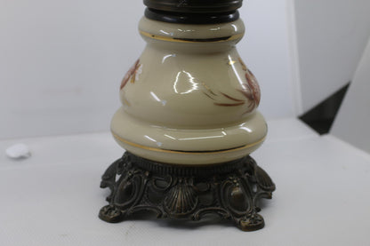 Vintage Floral Cyclone Glass Accent Lamp with Hanging Shade & Brass Burner Base