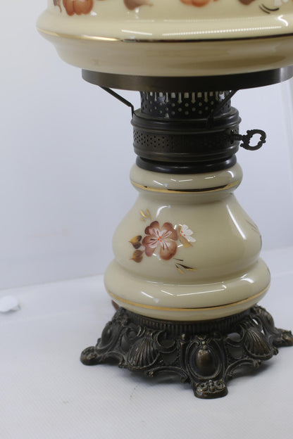 Vintage Floral Cyclone Glass Accent Lamp with Hanging Shade & Brass Burner Base