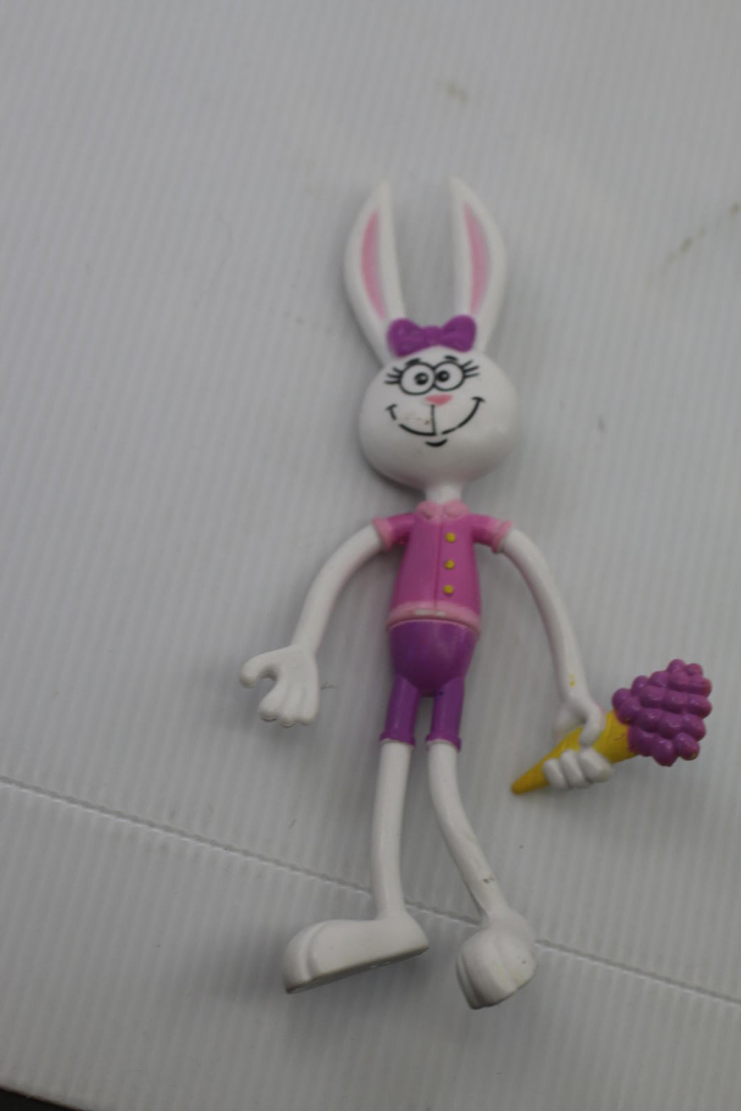 Vintage Style Bunny Figurine Holding Ice Cream Cone Bendable toy