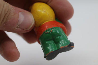 Vintage Small Garden Gnome PVC Figurine with Yellow Hat and Flower Pot