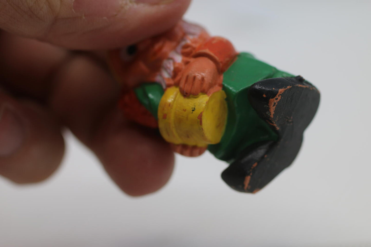 Vintage Small Garden Gnome PVC Figurine with Yellow Hat and Flower Pot