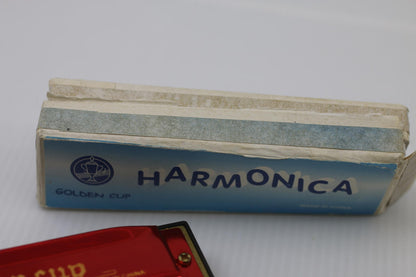 Golden Cup Red Harmonica with Original Box