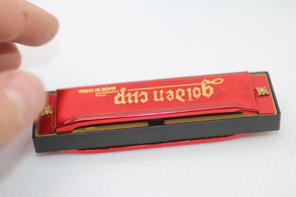 Golden Cup Red Harmonica with Original Box