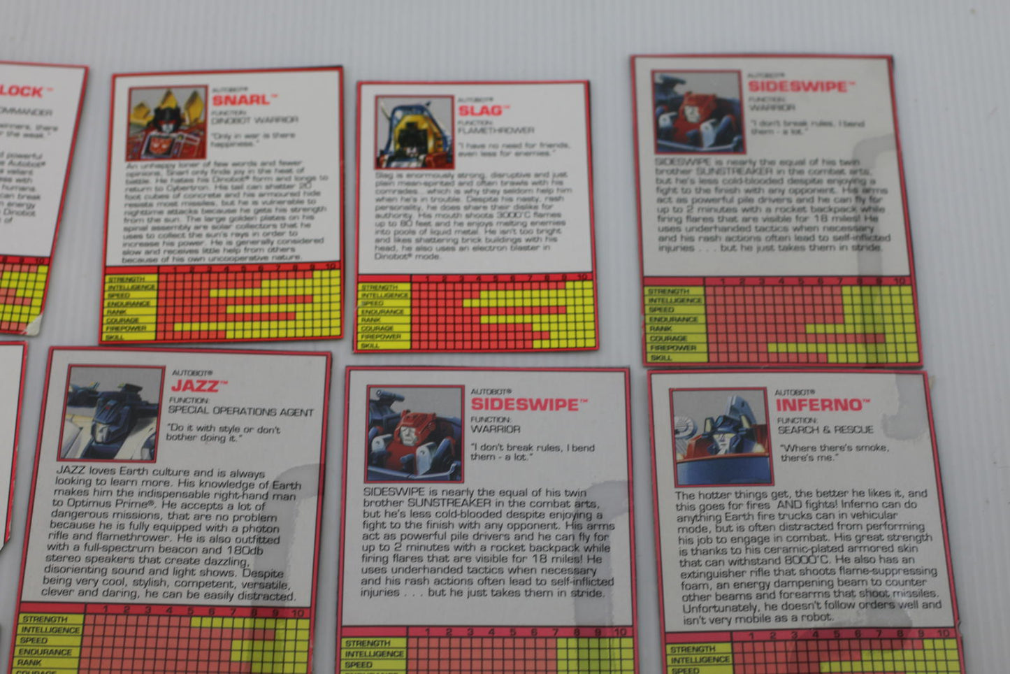 Transformers G2 Character Cards Set - Grimlock, Snarl, Slag, Sideswipe, Starscre