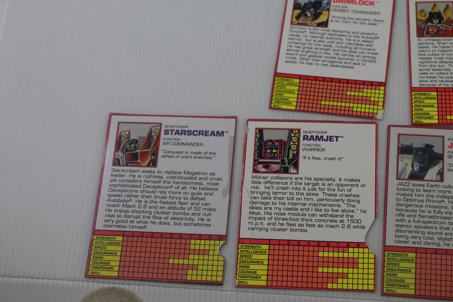 Transformers G2 Character Cards Set - Grimlock, Snarl, Slag, Sideswipe, Starscre