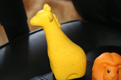 Vintage Yellow Orange Giraffe Lion Camel play-school toys rubber Baby