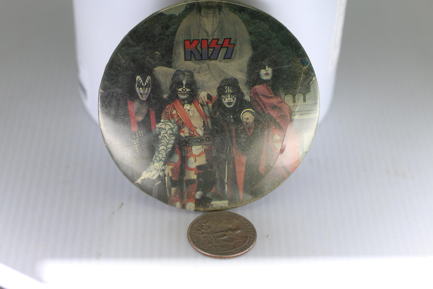 Vintage 1970's KISS Destroyer Era 3" Button Pin Aucoin Official Band Photo Badge