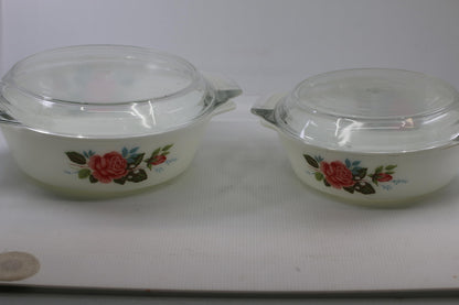 Vintage 1960s JAJ Pyrex England Cottage Rose Casserole Dishes w/ Lids – Set of 2