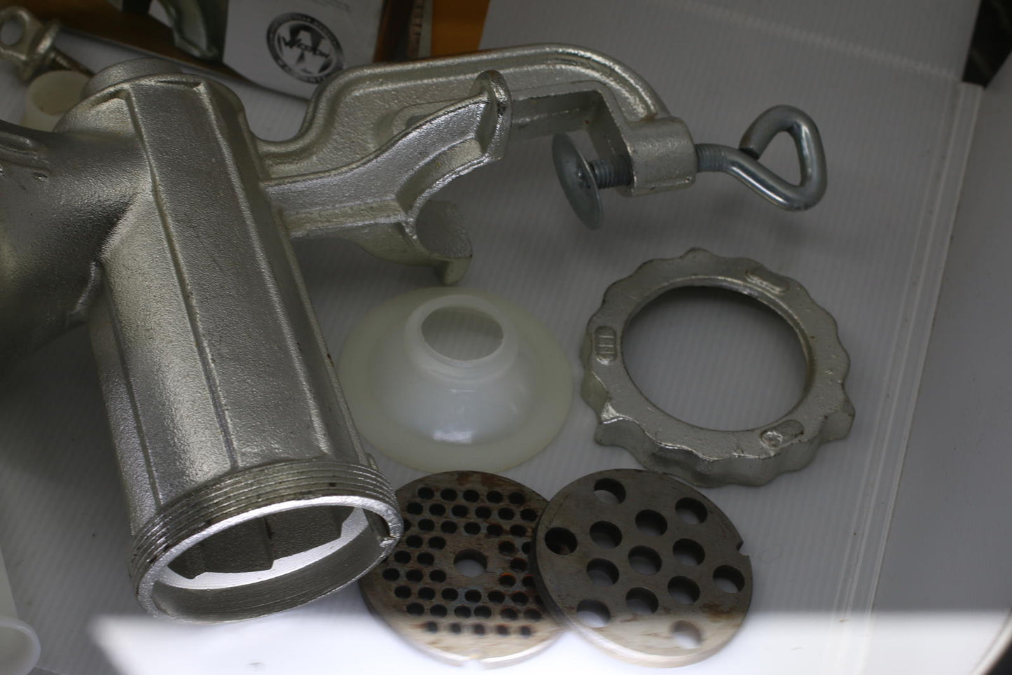 Weston #10 Manual Meat Grinder Sausage Stuffer Complete w Box & Plates