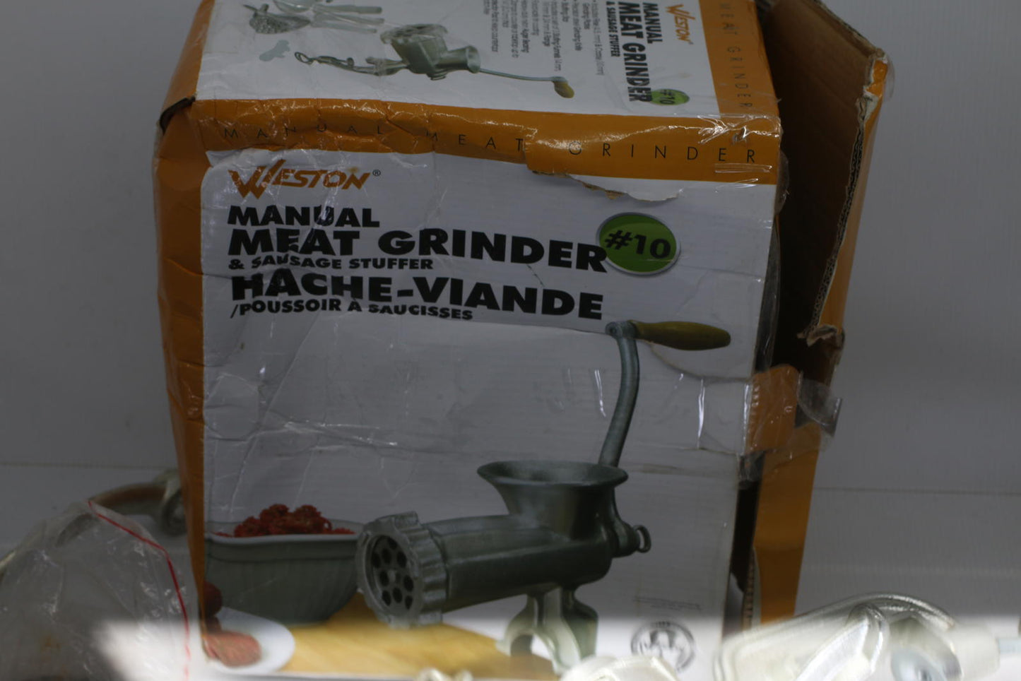 Weston #10 Manual Meat Grinder Sausage Stuffer Complete w Box & Plates