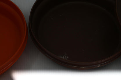 Set of Two Round Plastic Storage Containers with Lids tupperware Orange & Brown