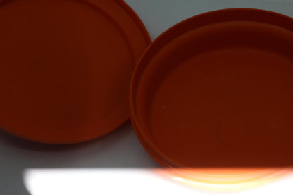 Set of Two Round Plastic Storage Containers with Lids tupperware Orange & Brown