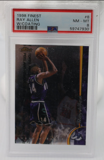 RARE 1998 Topps Finest Ray Allen w/ coating Refractor #8 Grade 8 HoF Bucks