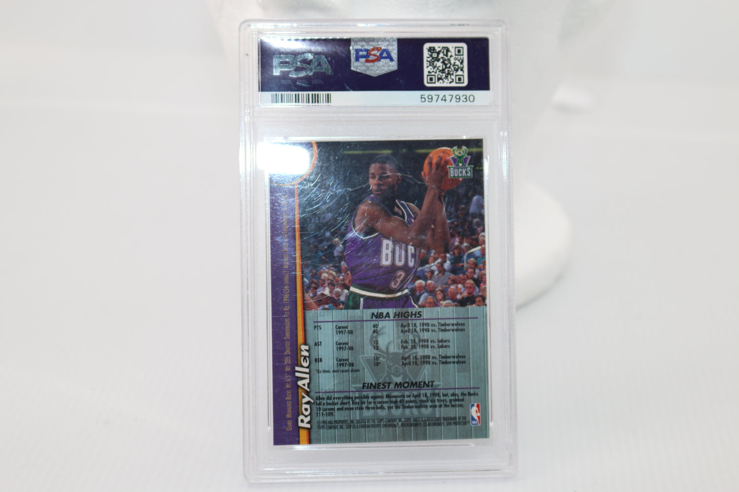 RARE 1998 Topps Finest Ray Allen w/ coating Refractor #8 Grade 8 HoF Bucks