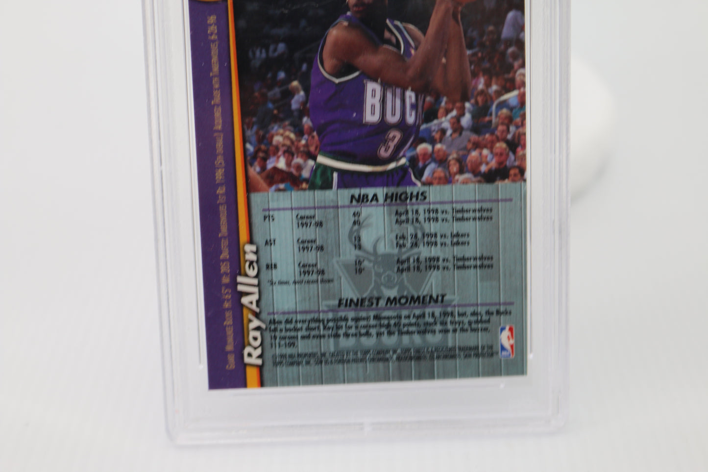 RARE 1998 Topps Finest Ray Allen w/ coating Refractor #8 Grade 8 HoF Bucks