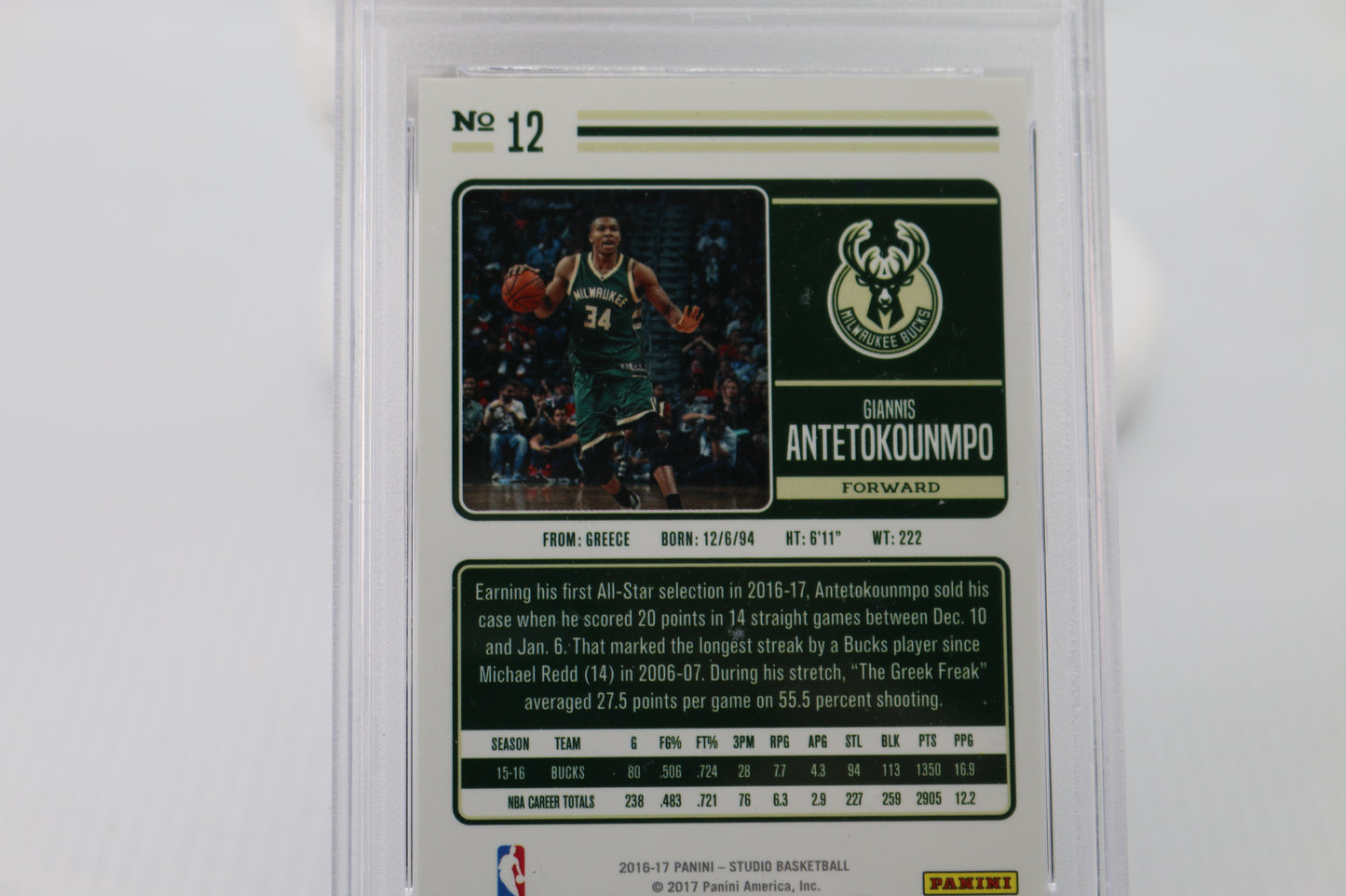 2016 Panini Studio #12 Giannis Antetokounmpo PSA 10 GEM MT card graded