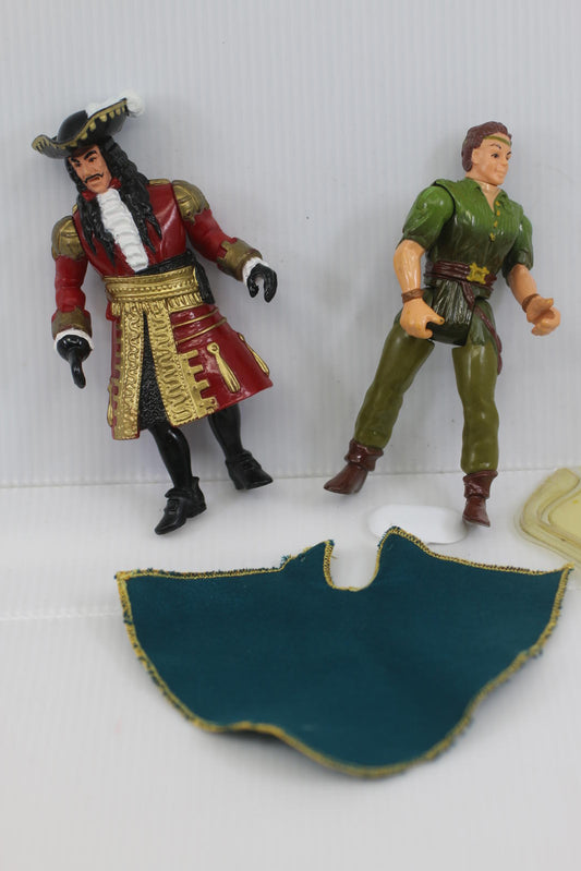 Vintage Disney Peter Pan Captain Hook action Figure Lot w Flying Glider Cape toy