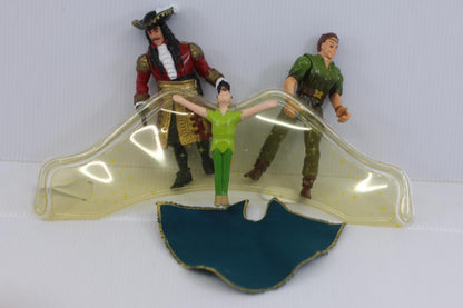 Vintage Disney Peter Pan Captain Hook action Figure Lot w Flying Glider Cape toy