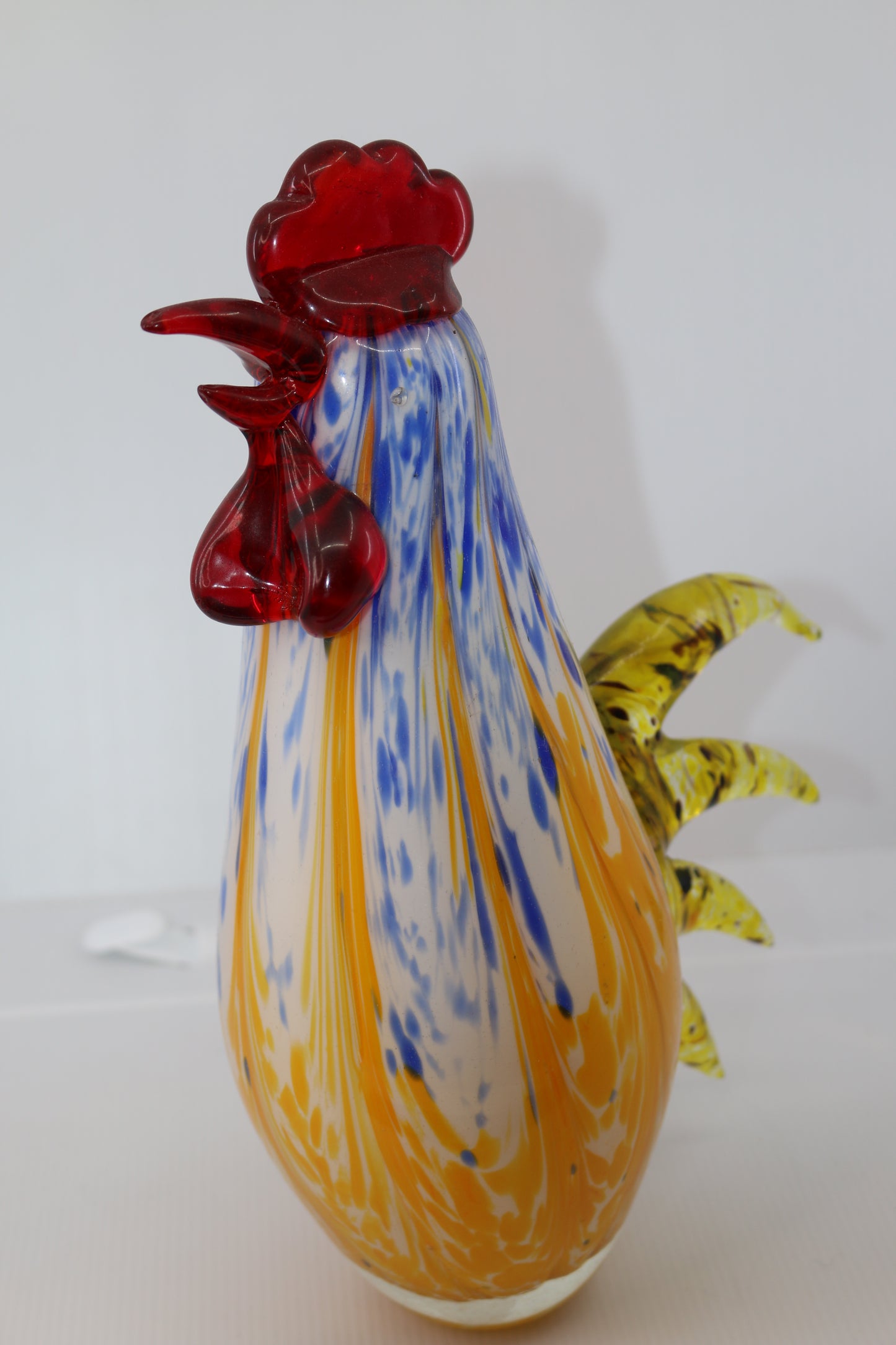 Rooster Murano Style Art Glass Hand-Blown Multi-Color 11" Heavy Chicken Figurine