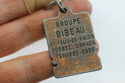 Vintage Industrial Metal Keychain Grpe Bibeau Qc Advertising