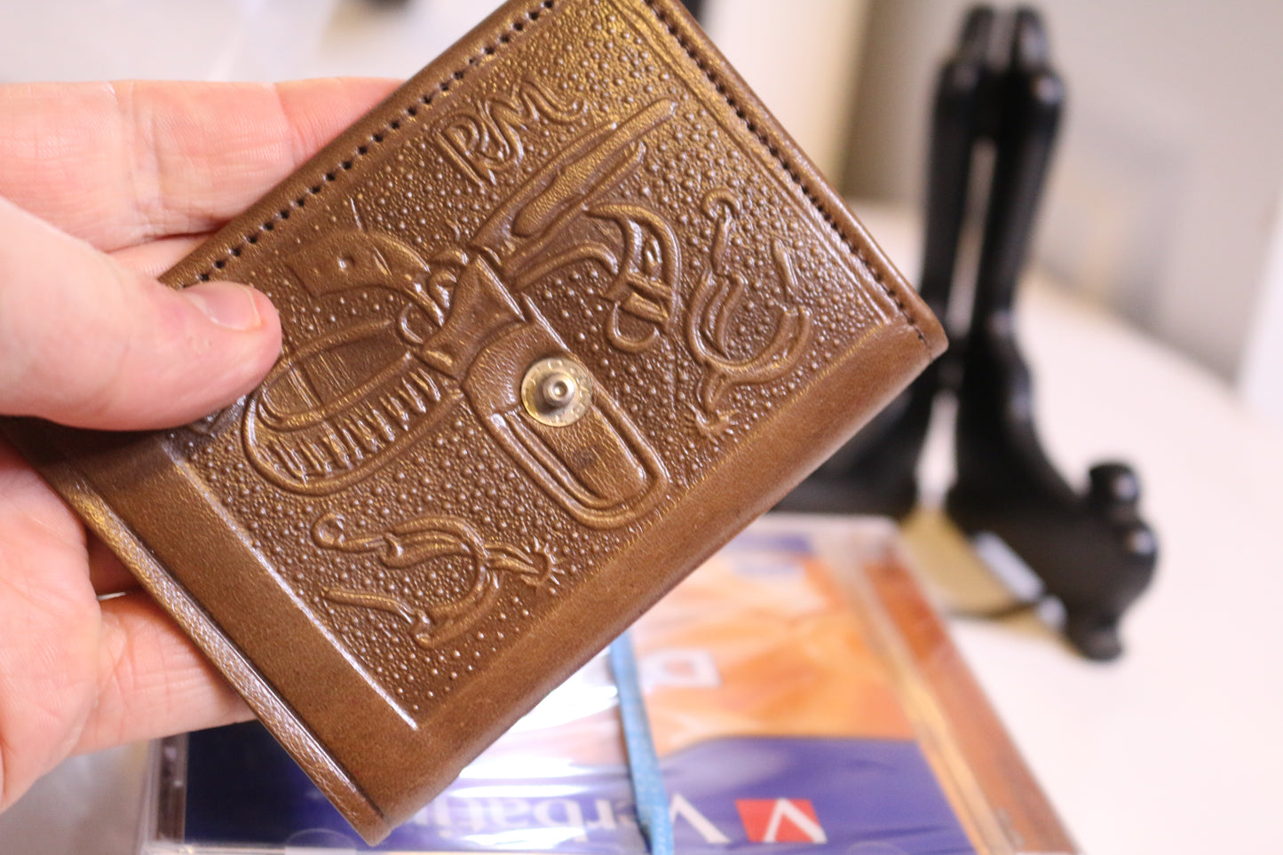Vintage Hand Tooled Leather Brown Wallet Western Mexico